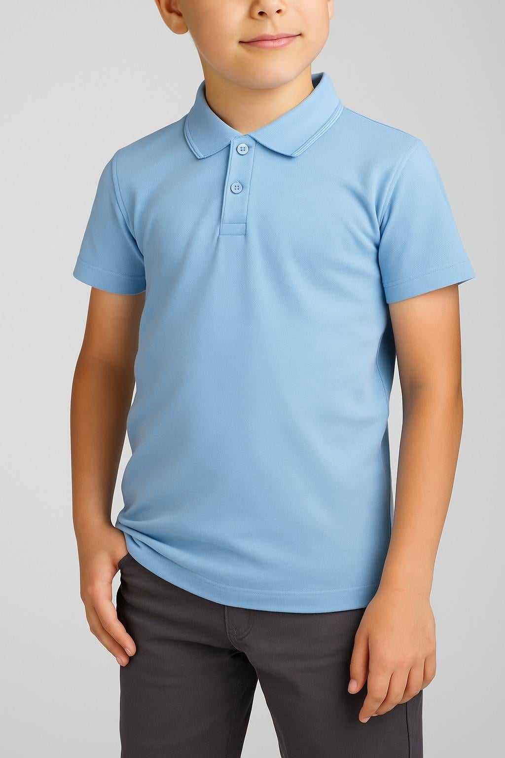 Unisex Cocuk Polo Yaka Kısa Kol Bebe Mavisi Okul Lakost Tişört