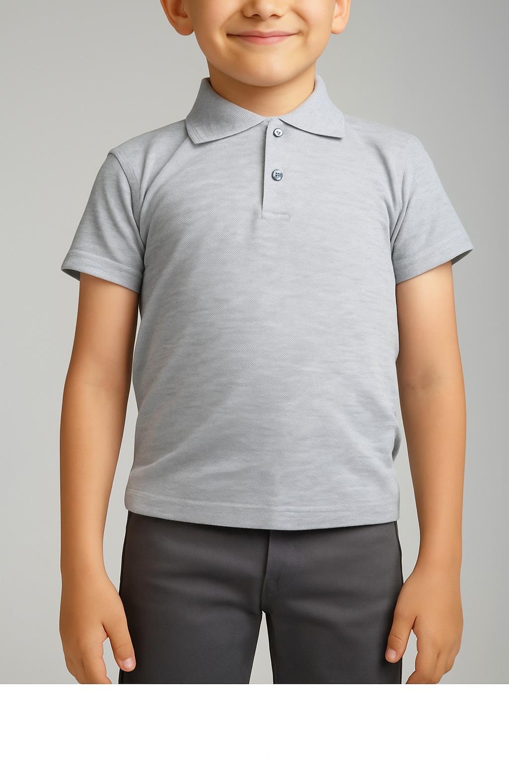 Unisex Cocuk Polo Yaka Kısa Kol Gri Okul Lakost Tişört