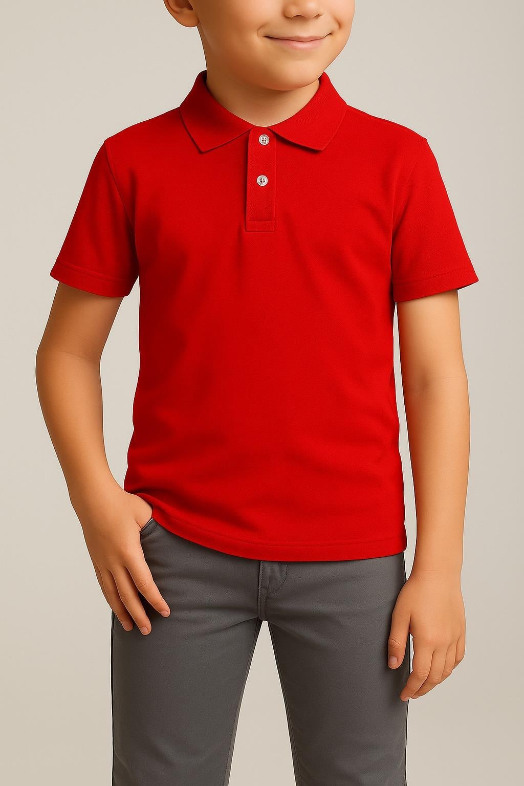UNISEX COCUK POLO YAKA KISA KOL KIRMIZI OKUL T-SHIRT