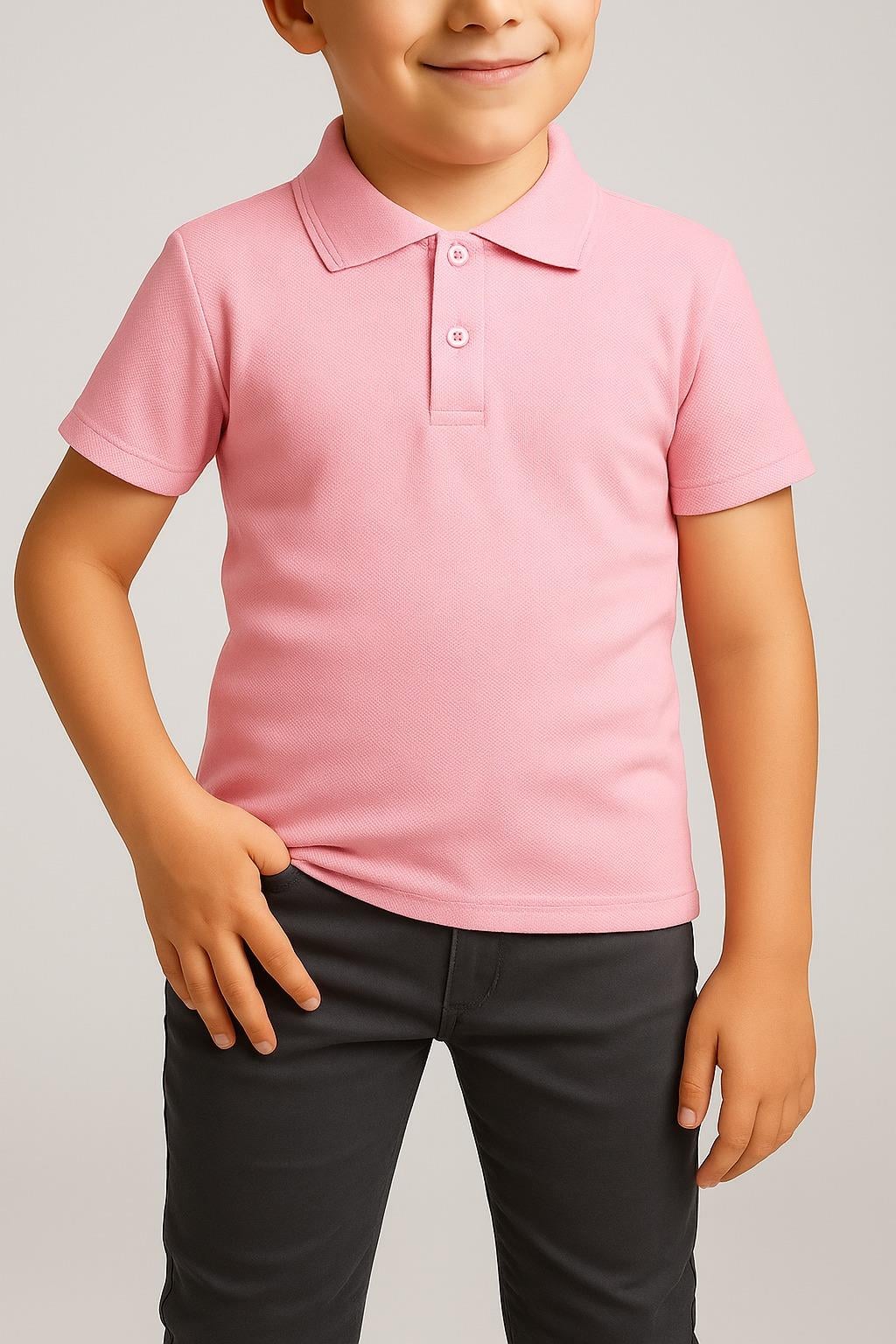 UNISEX COCUK POLO YAKA KISA KOL PEMBE OKUL T-SHIRT