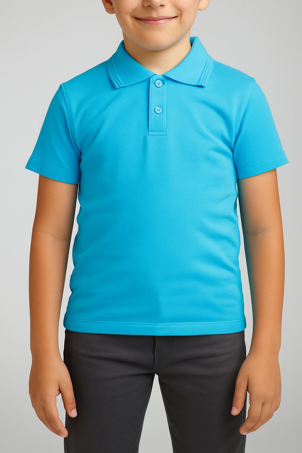 Unisex Cocuk Polo Yaka Kısa Kol Turkuaz Okul Lakost Tişört