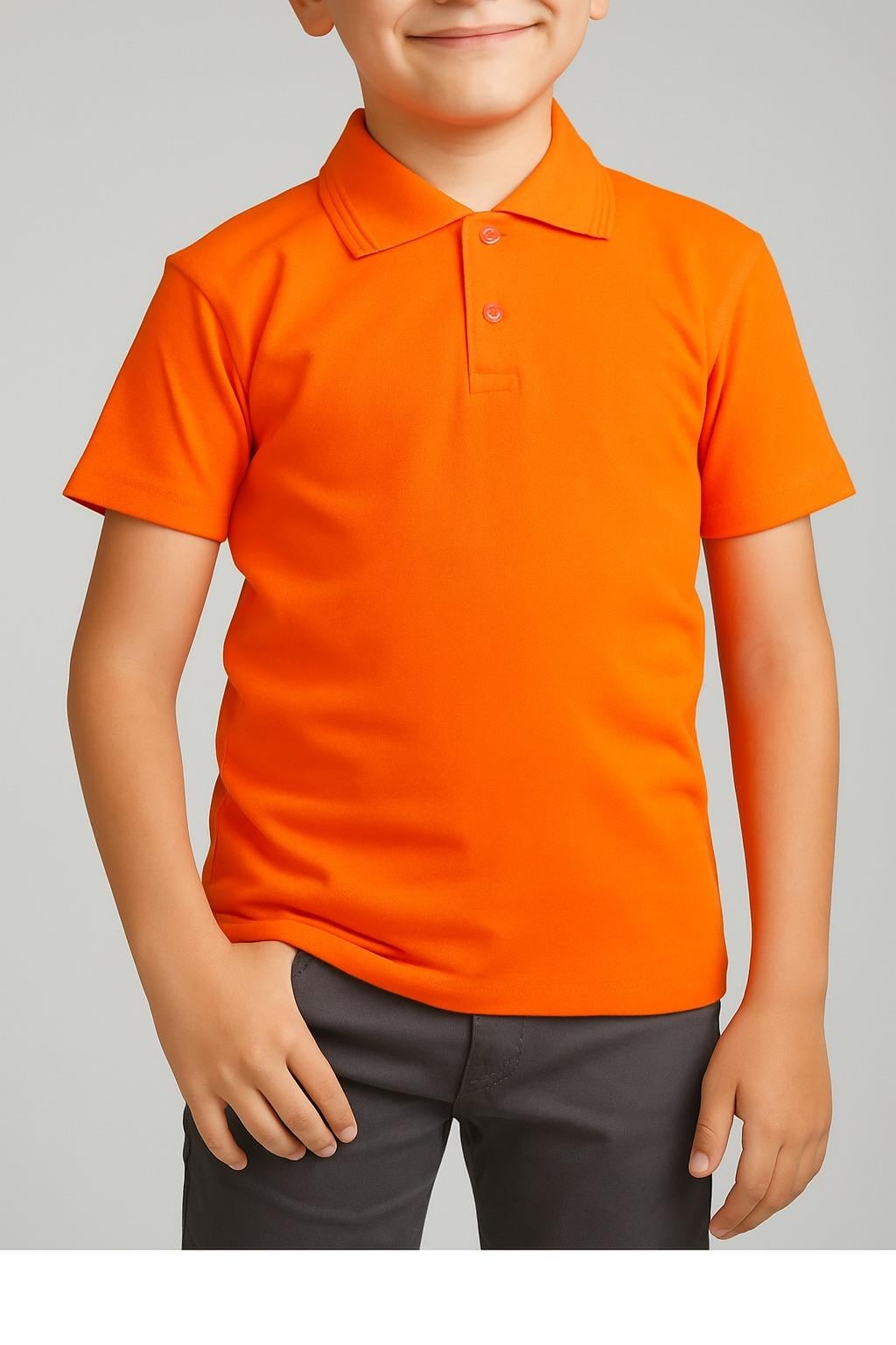 Unisex Cocuk Polo Yaka Kısa Kol Turuncu Okul Lakost Tişört