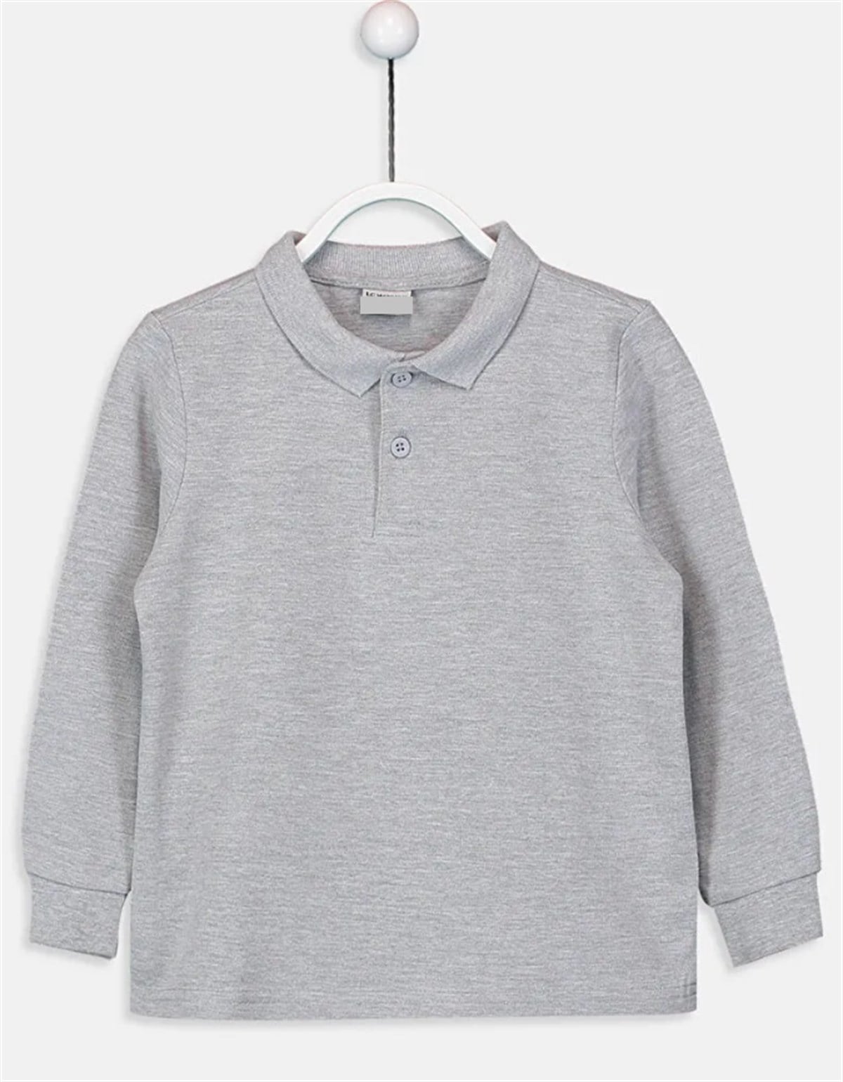 Unisex Cocuk Polo Yaka Uzun Kol Gri Lakost Tişört
