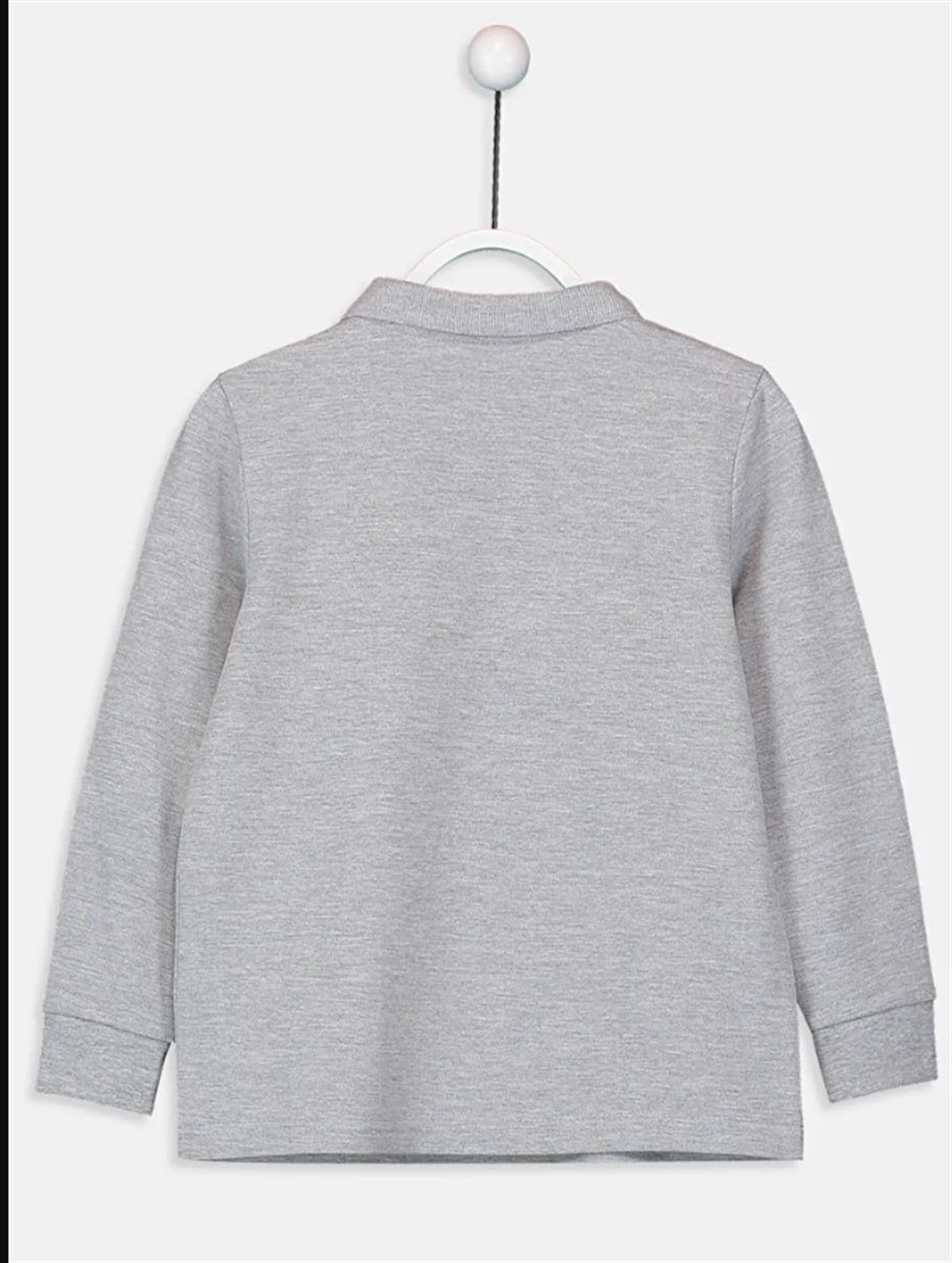 Unisex Cocuk Polo Yaka Uzun Kol Gri Lakost Tişört