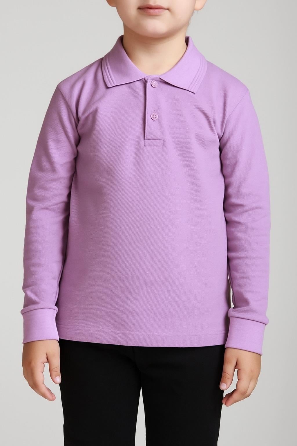 UNISEX COCUK POLO YAKA UZUN KOL LİLA  OKUL T-SHIRT