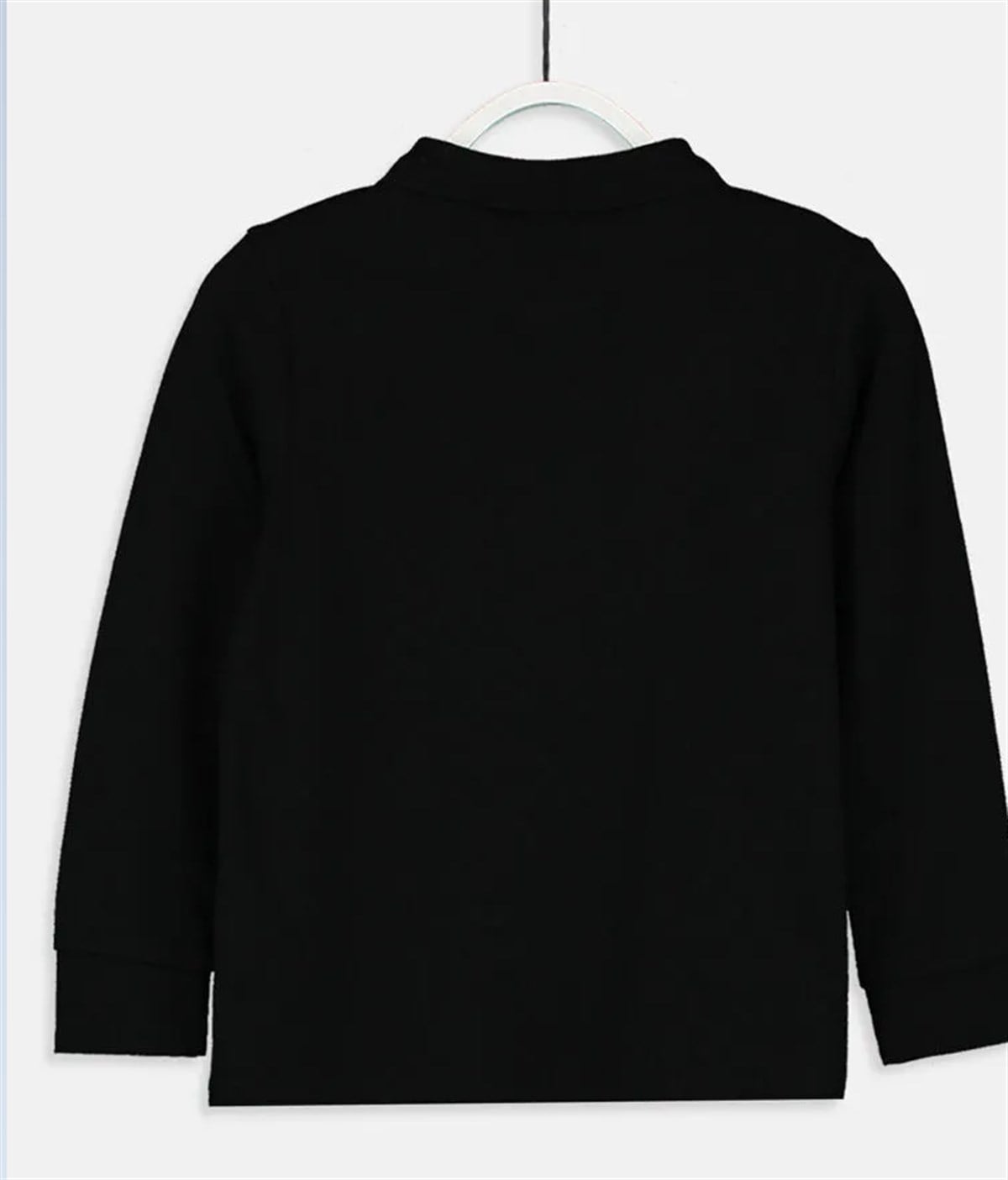 Unisex Cocuk Polo Yaka Uzun Kol Siyah Lakost Tişört
