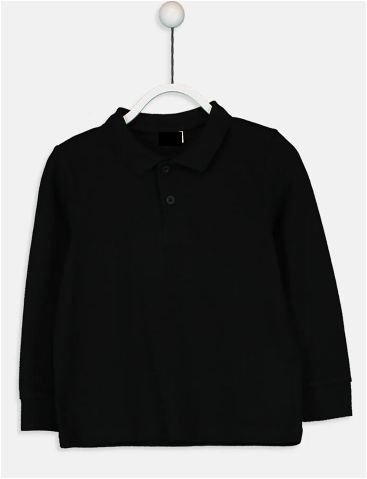 Unisex Cocuk Polo Yaka Uzun Kol Siyah Lakost Tişört