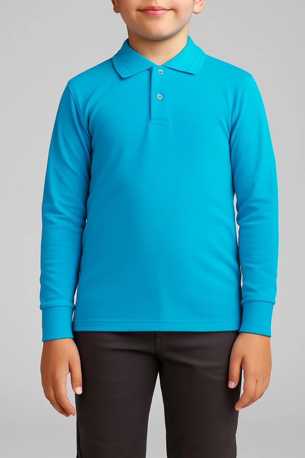 UNISEX COCUK POLO YAKA UZUN KOL TURKUAZ T-SHIRT