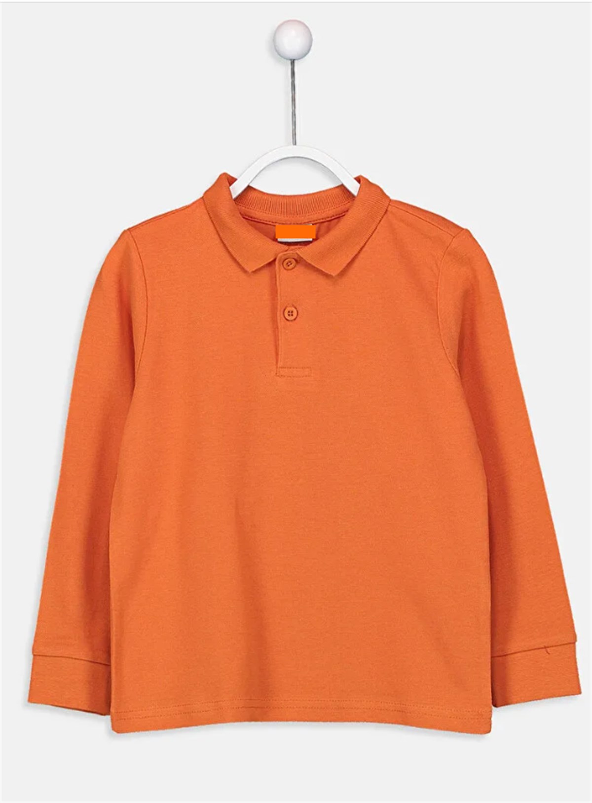 Unisex Cocuk Polo Yaka Uzun Kol Turuncu Lakost Tişört