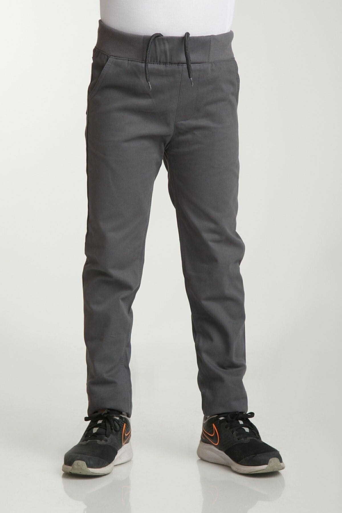 UNISEX ÇOCUK RIBANA BEL AÇIK GRİ CANVAS OKUL PANTOLONU