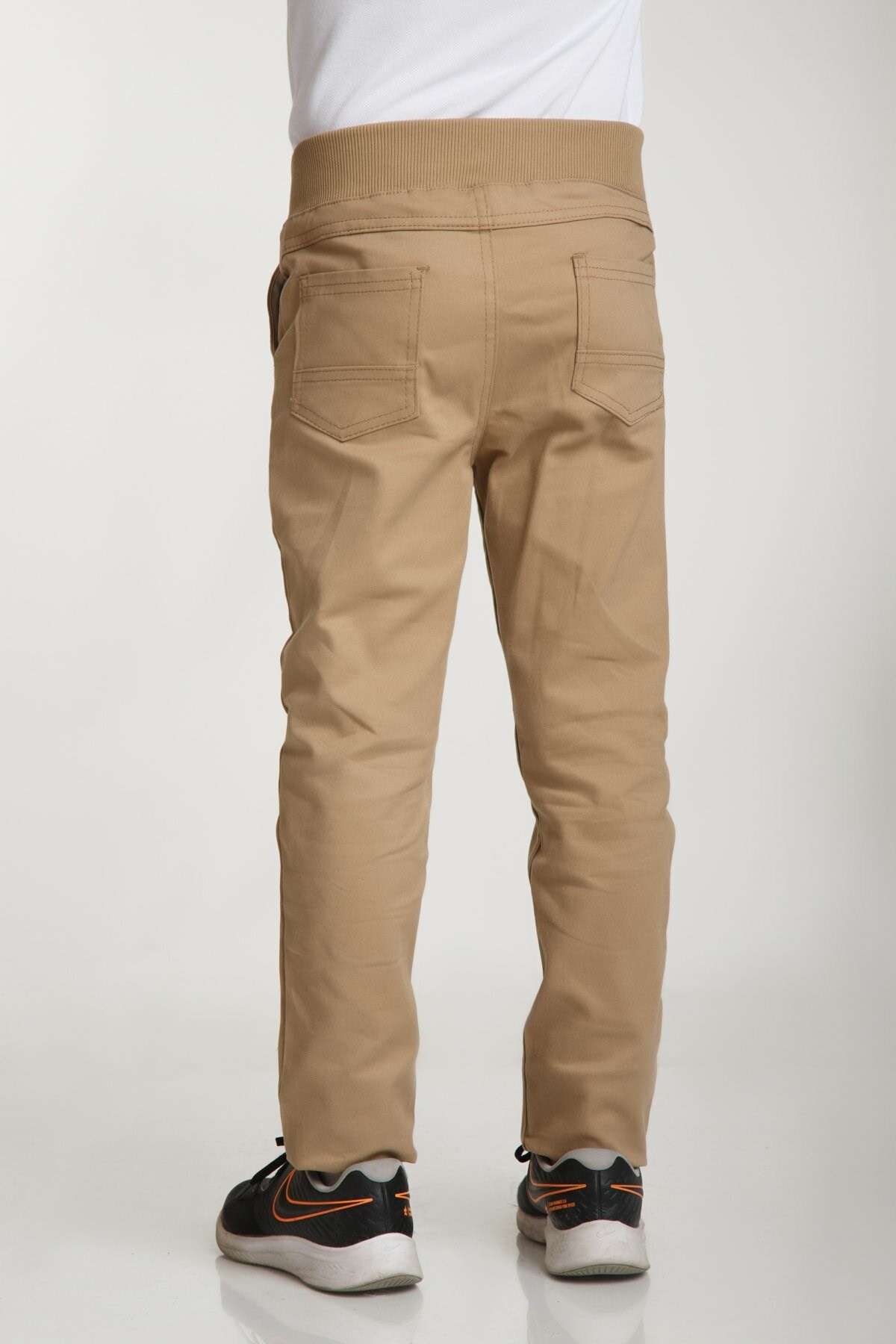 UNISEX ÇOCUK RIBANA BEL CAMEL CANVAS OKUL PANTOLONU