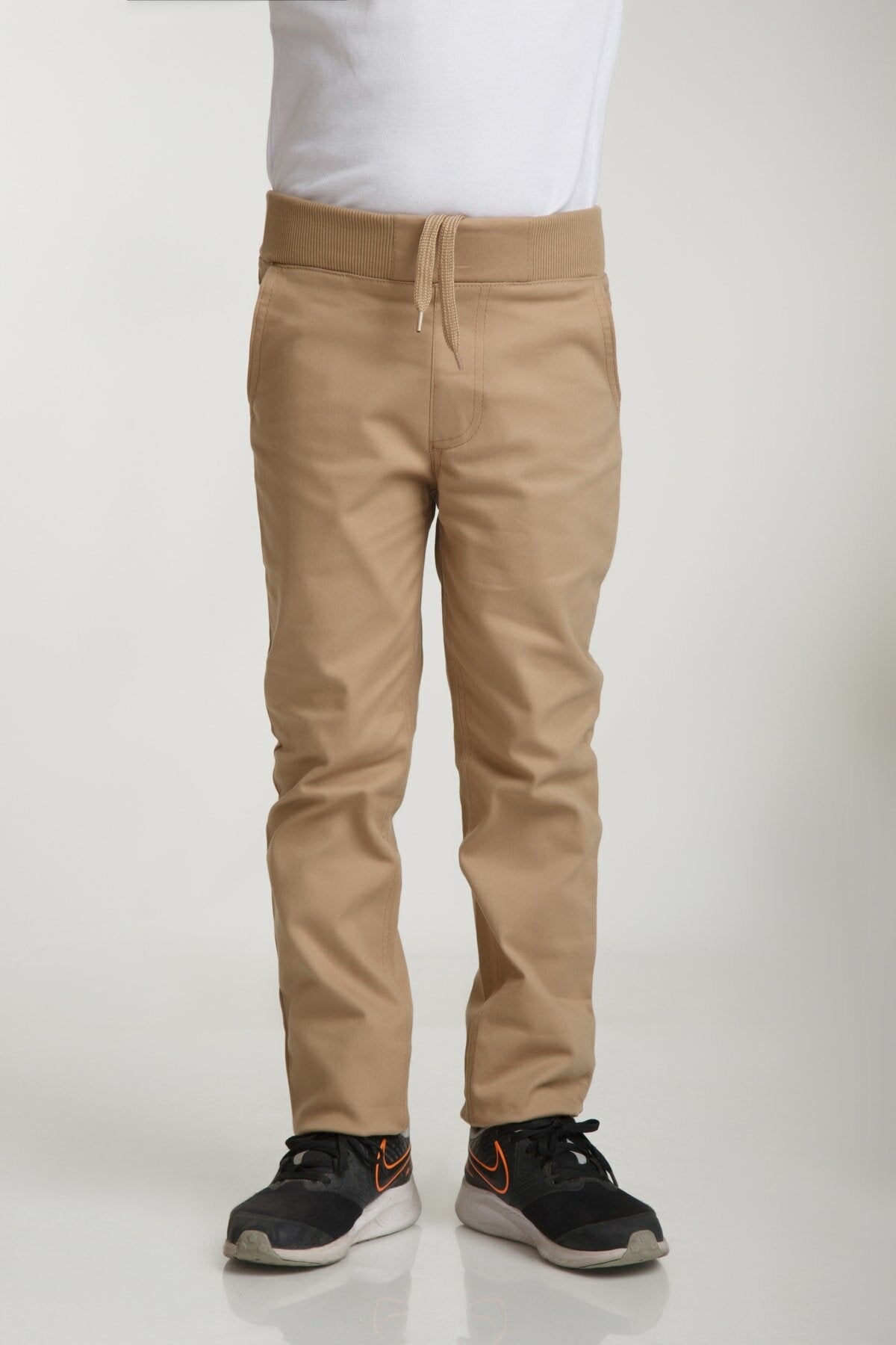UNISEX ÇOCUK RIBANA BEL CAMEL CANVAS OKUL PANTOLONU