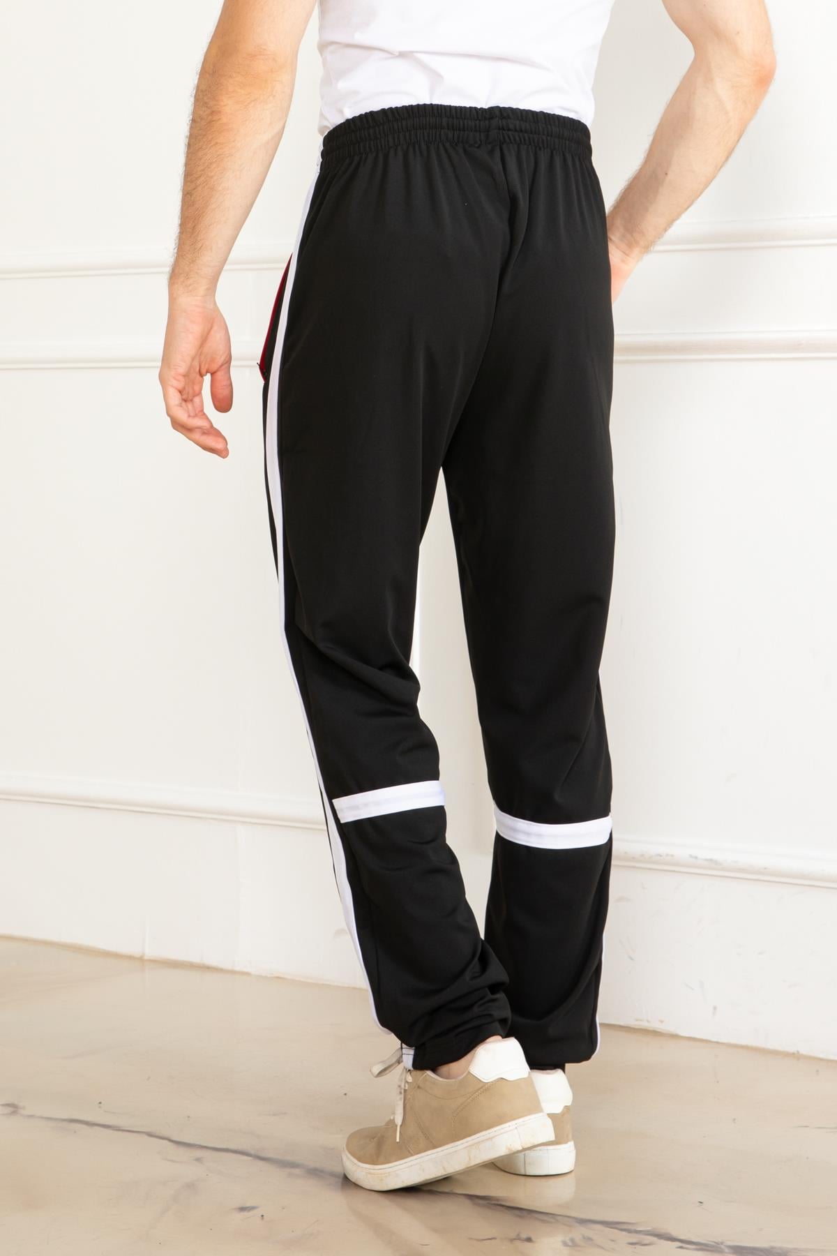 UNISEX ÇOCUK SCUBA KUMAŞ DAR PAÇA LASTİKLİ ESNEK  KIRMIZI CİZGİ DETAYLI ESOFMAN ALT
