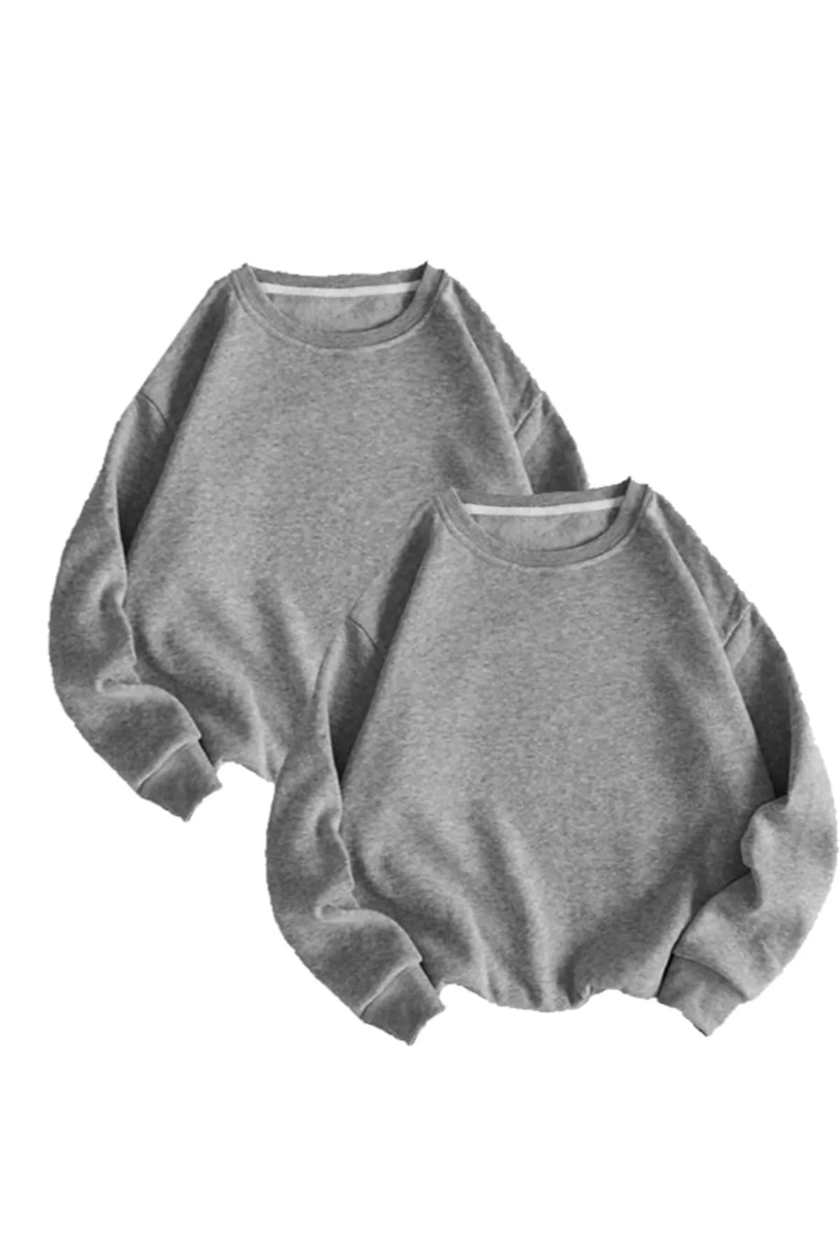Unisex Düz Renk Basic Sevgililer Günü Çift Kombin Sweatshirt (2 Adet)