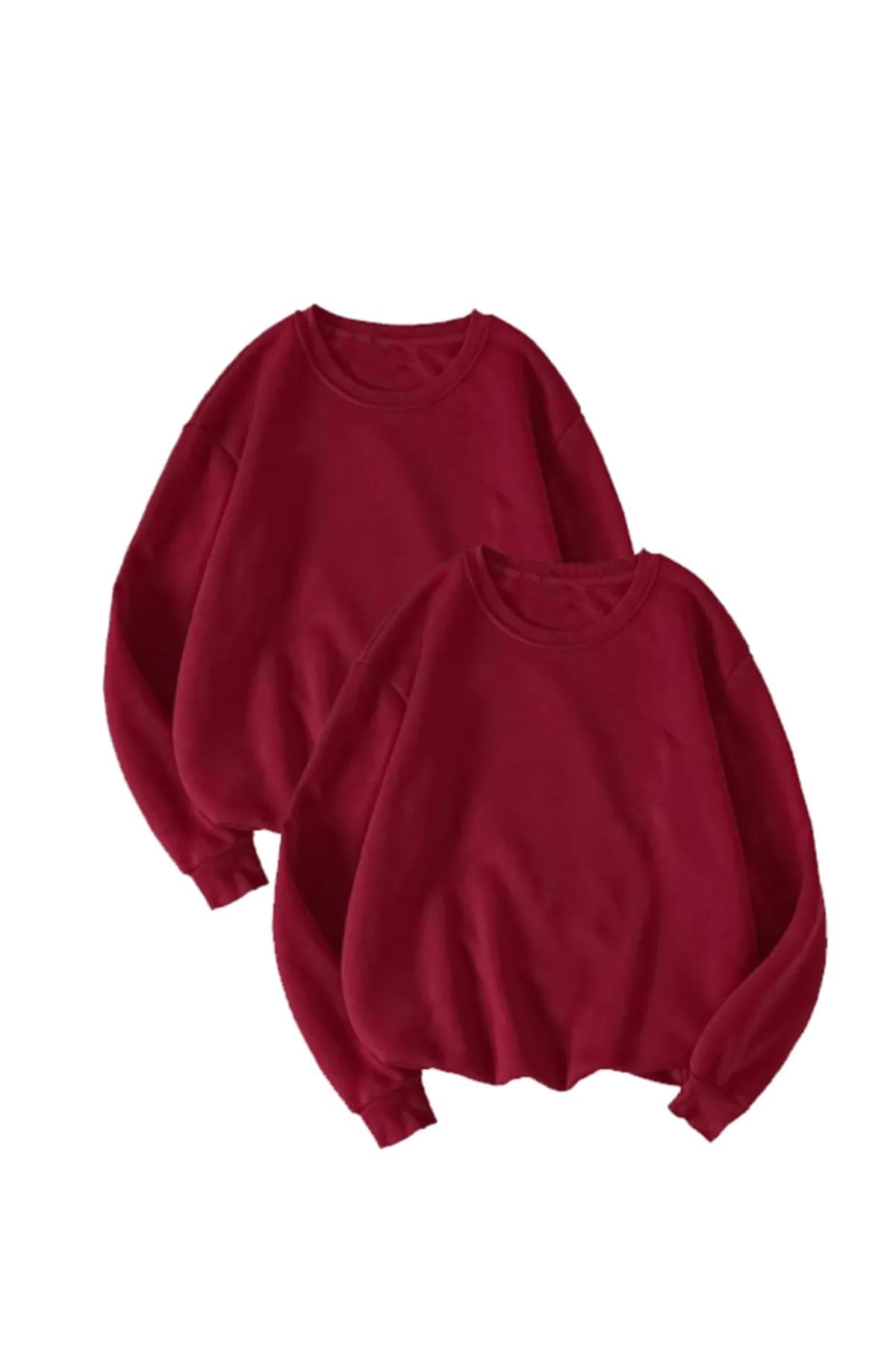 Unisex Düz Renk Basic Sevgililer Günü Çift Kombin Sweatshirt (2 Adet)