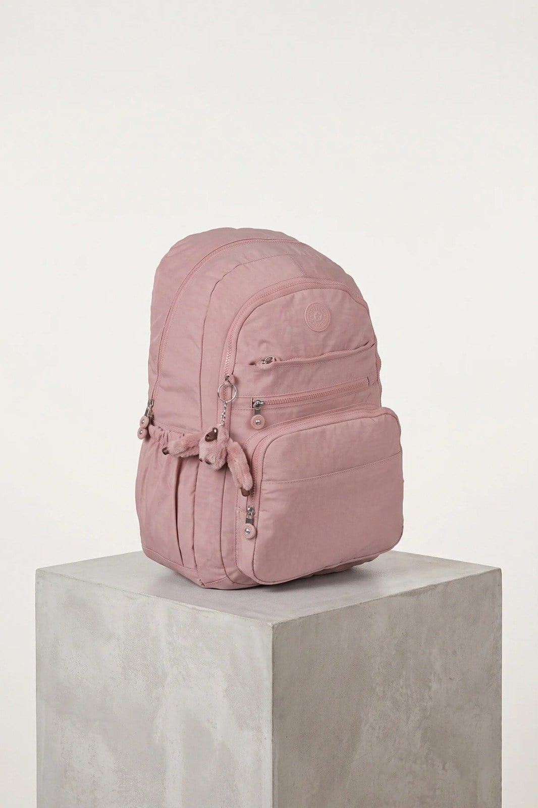 Unisex Genç Pembe Okul Çantası Maymun Anahtarlıklı Çok Bölmeli Krinkıl Günlük Sırt Çantası