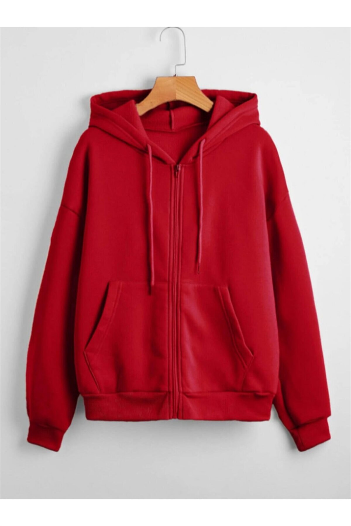 UNISEX KAPÜŞONLU FERMUARLI CEPLİ GRİ BASİC SWEATSHIRT HIRKA