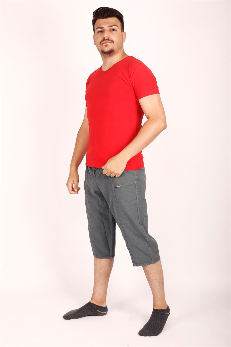 UNISEX KETEN KUMAŞ HAM BEZ YAZLIK RAHAT LACİVERT BERMUDA KAPRİ