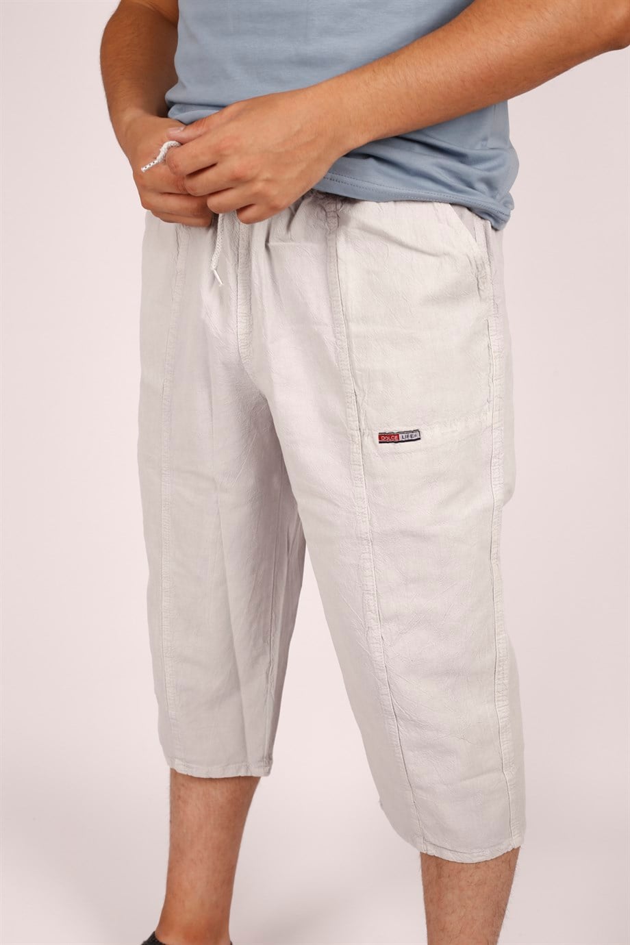 UNISEX KETEN KUMAŞ HAM BEZ YAZLIK RAHAT LACİVERT BERMUDA KAPRİ
