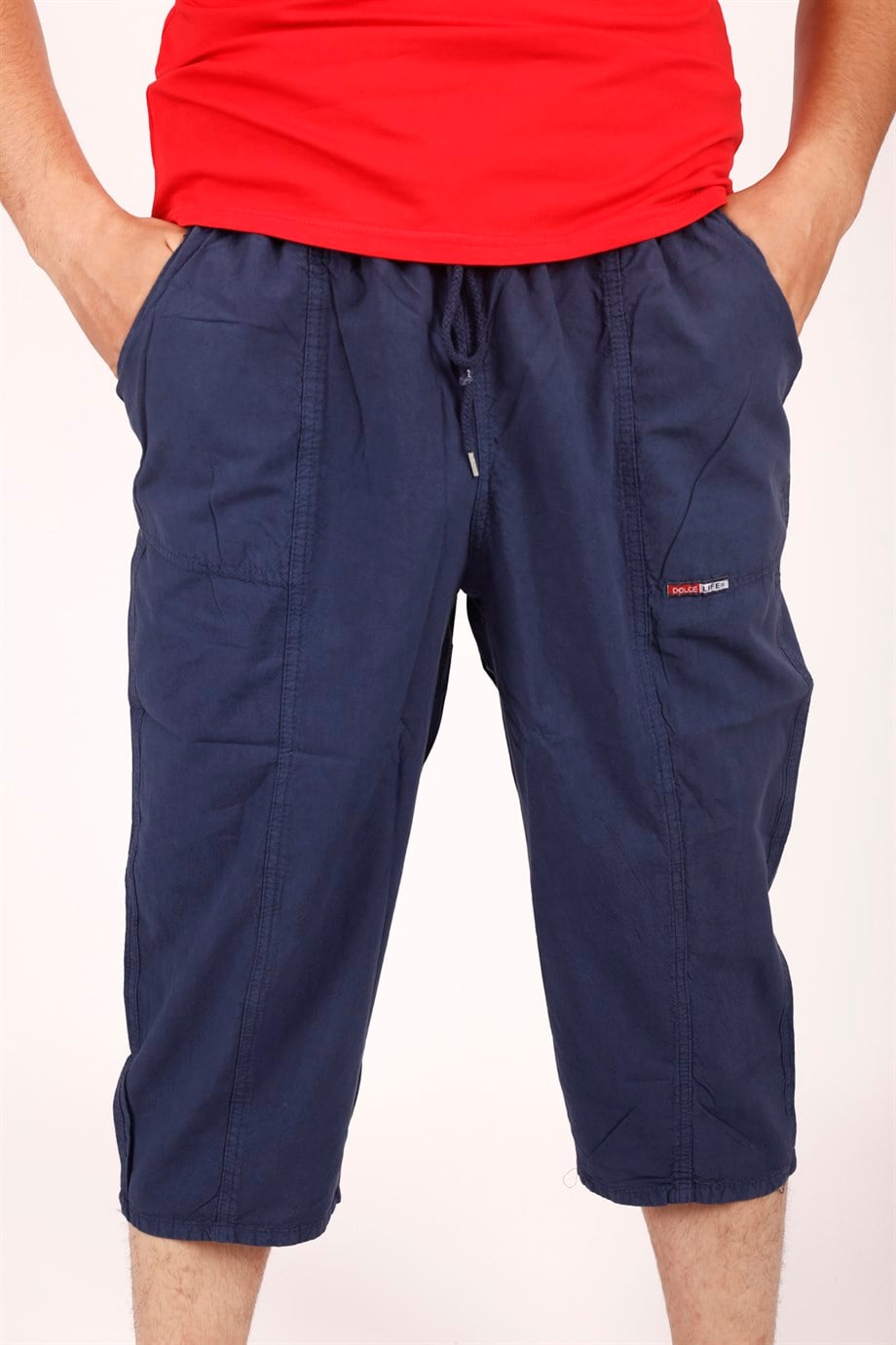 UNISEX KETEN KUMAŞ HAM BEZ YAZLIK RAHAT LACİVERT BERMUDA KAPRİ