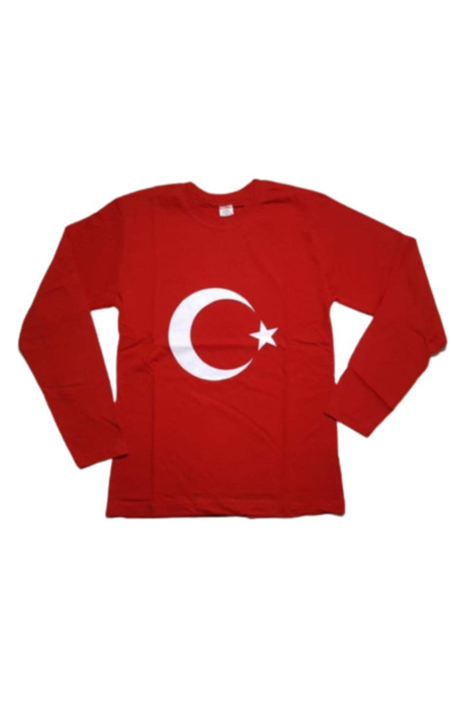 Unisex Kırmızı Türk Bayrağı Baskılı Penye Uzun Kollu Tshirt