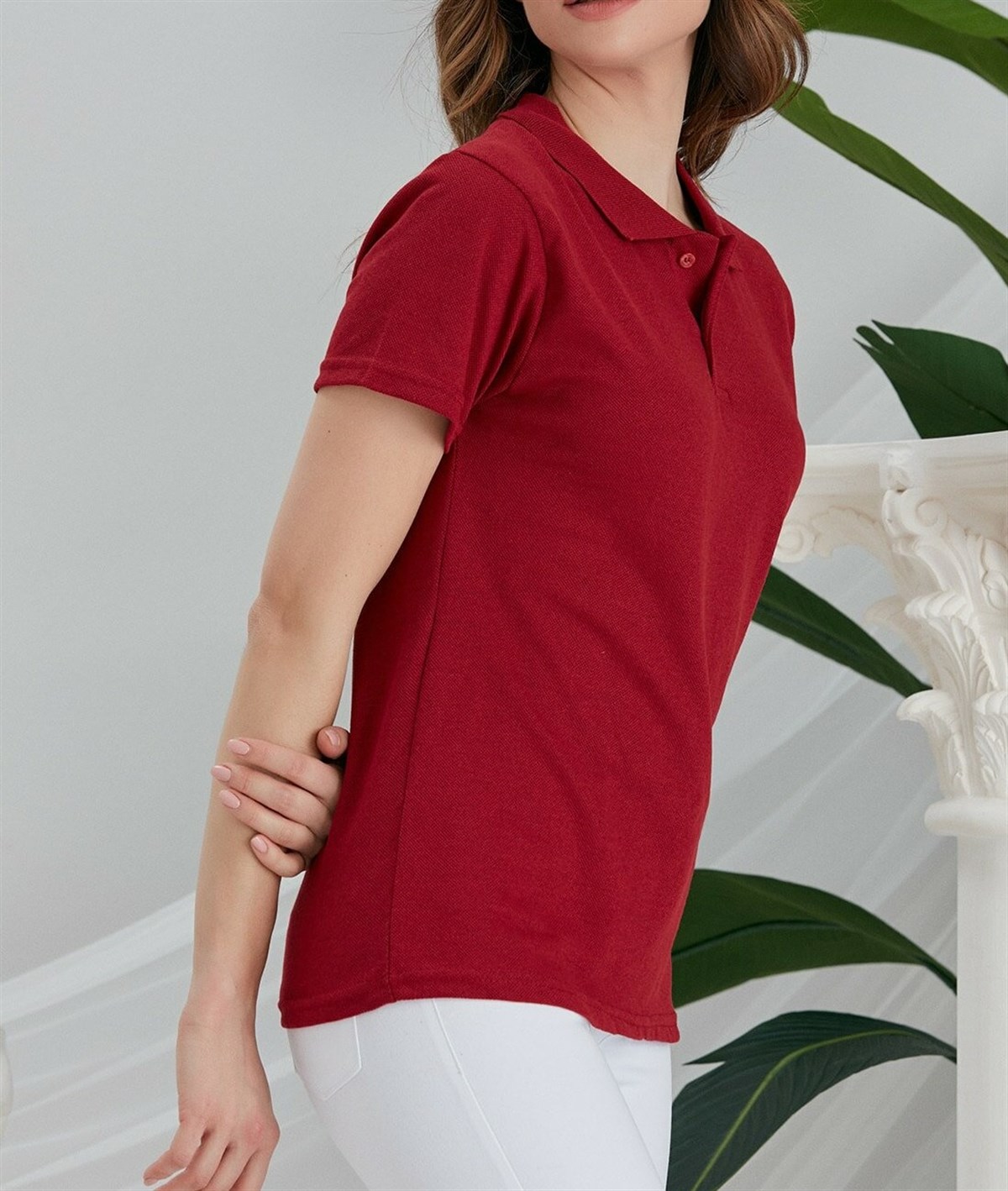 UNISEX POLO YAKA KISA KOL BORDO T-SHIRT