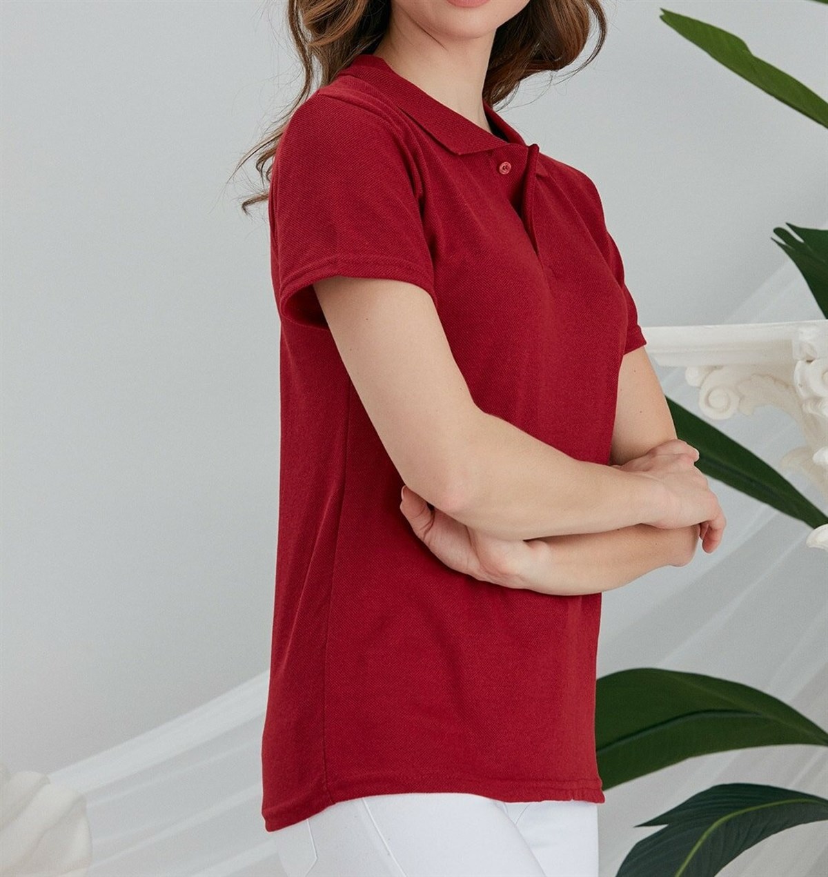 UNISEX POLO YAKA KISA KOL BORDO T-SHIRT