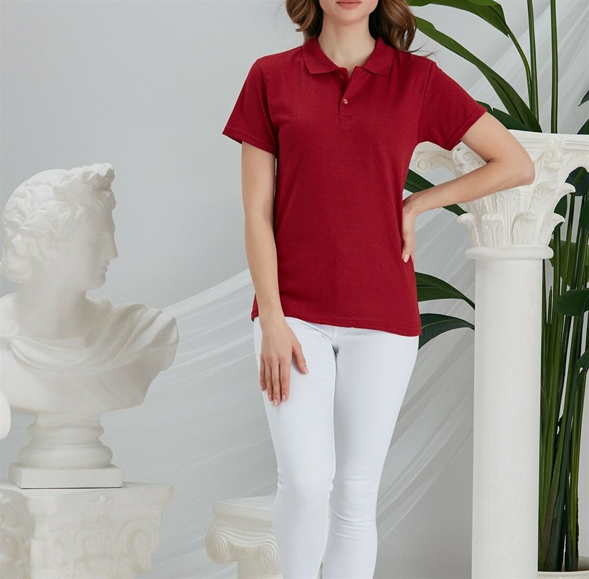 UNISEX POLO YAKA KISA KOL BORDO T-SHIRT
