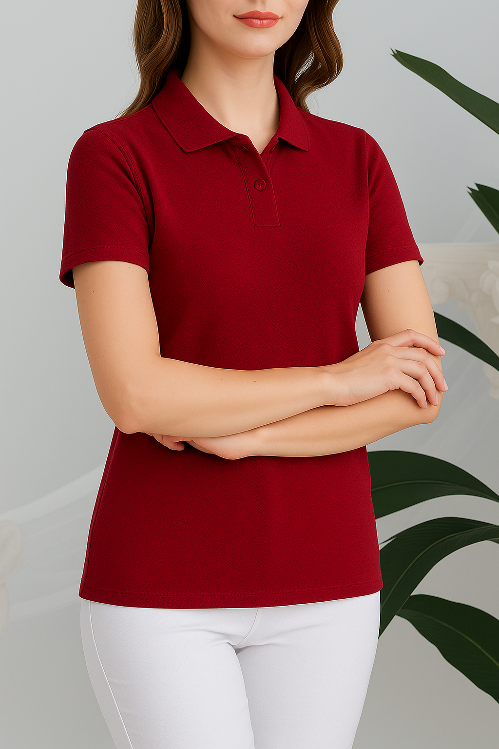 UNISEX POLO YAKA KISA KOL BORDO T-SHIRT