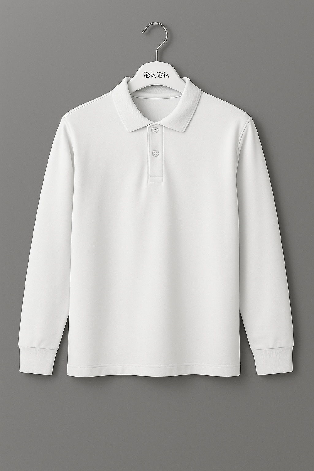 Unisex Polo Yaka Uzun Kol Beyaz Lakost Tişört