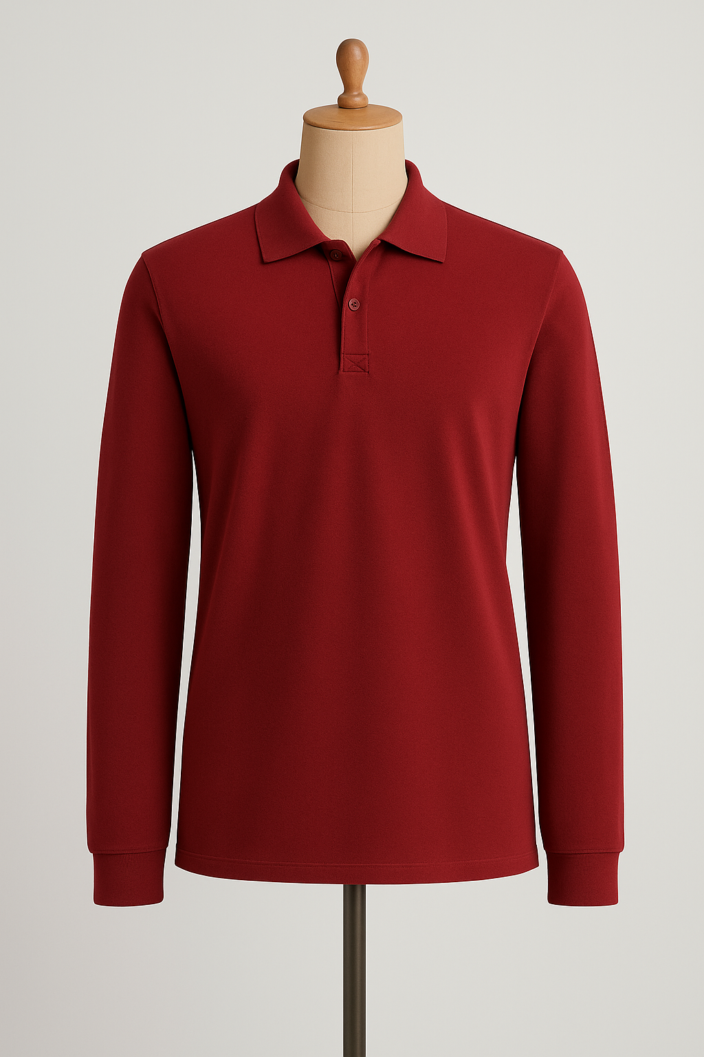 UNISEX POLO YAKA UZUN KOL BORDO T-SHIRT