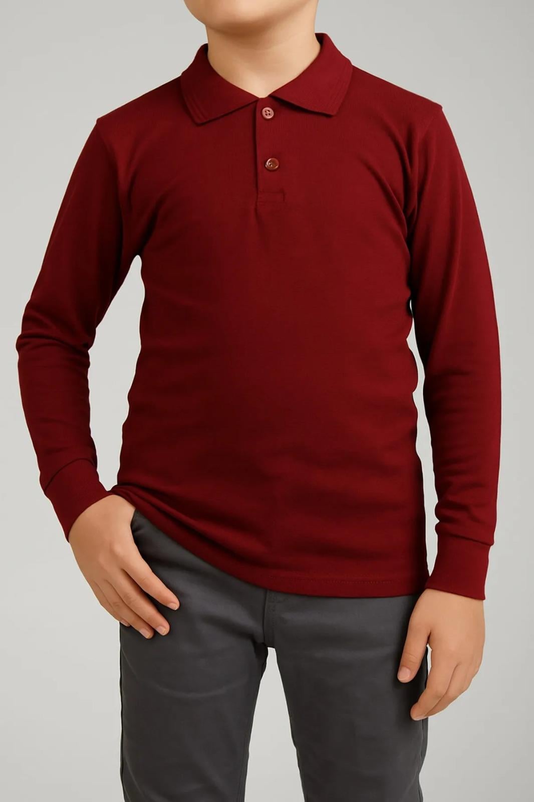 Uzun Kollu Polo Yaka Bordo Penye