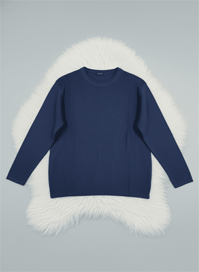 Anne Kadın Kışlık Mevsimlik Anneler Günü Yuvarlak Yaka Tek Renk Rahat Kalıp Triko Kazak