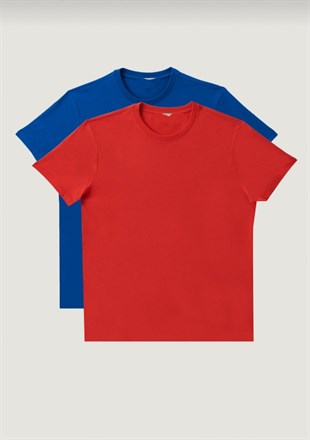 Erkek 2Li Tişört Paketi Çok Renkli Comfort Bisiklet Yaka Kısa Kol Penye  Tişört