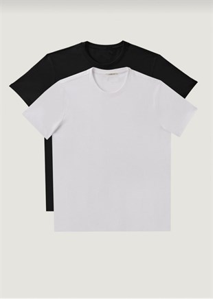 Erkek 2Li Tişört Paketi Çok Renkli Comfort Bisiklet Yaka Kısa Kol Penye  Tişört