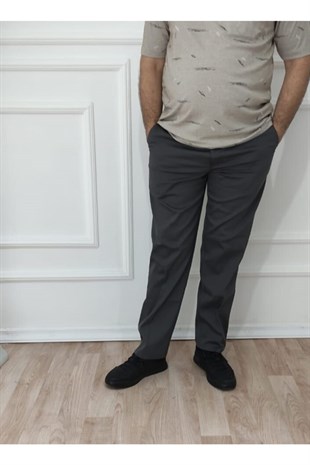 Erkek Büyük Beden Klasik Rahat Kalıp Gri Keten Pantolon