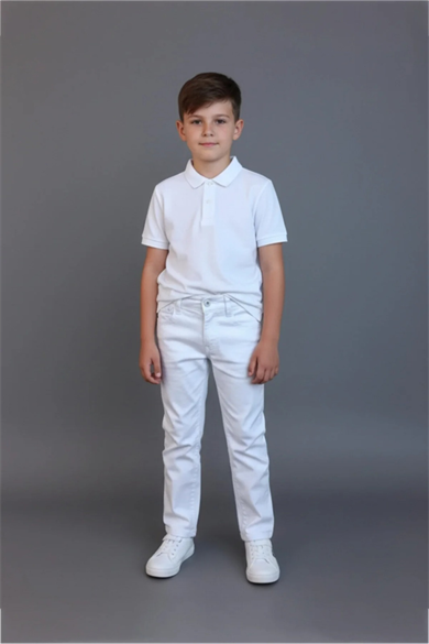 Erkek Çocuk Beli İçten Ayarlamalı Beyaz Keten Pantolon 23 Nisan 29 Ekim 10 Kasım Gösteri Kıyafeti