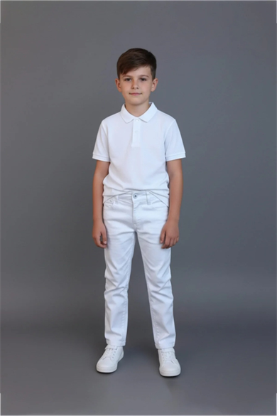 Erkek Çocuk Beli İçten Ayarlamalı Beyaz Keten Pantolon 23 Nisan 29 Ekim 10 Kasım Gösteri Kıyafeti