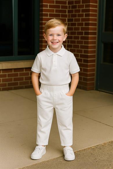 Erkek Çocuk Beyaz Esnek Bel Lastikli Pantolon 23 Nisan 29 Ekim Gösteri Kıyafeti