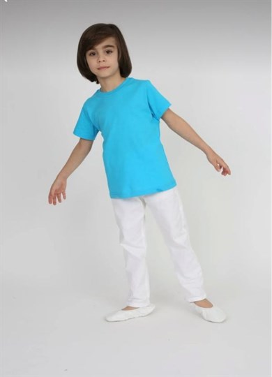 ERKEK ÇOCUK KISA KOL T-SHIRT TURKUAZ BEYAZ PANTOLON TAKIM 23 NİSAN 29 EKİM