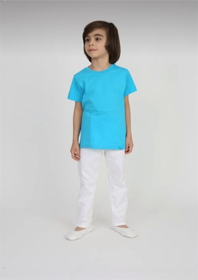 ERKEK ÇOCUK KISA KOL T-SHIRT TURKUAZ BEYAZ PANTOLON TAKIM 23 NİSAN 29 EKİM