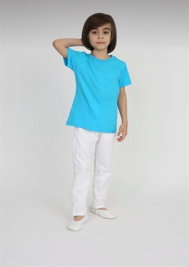 ERKEK ÇOCUK KISA KOL T-SHIRT TURKUAZ BEYAZ PANTOLON TAKIM 23 NİSAN 29 EKİM