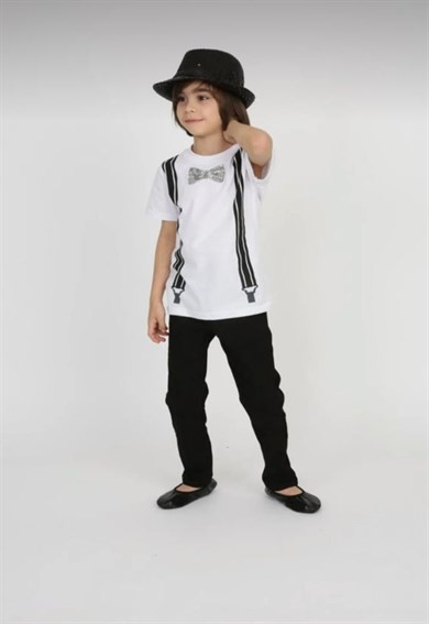ERKEK ÇOCUK PAPYON DESENLİ T-SHIRT  KETEN PANTOLON TAKIM 23 NİSAN 29 EKİM