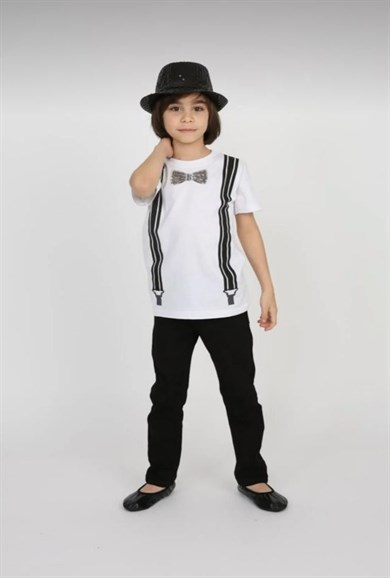 ERKEK ÇOCUK PAPYON DESENLİ T-SHIRT  KETEN PANTOLON TAKIM 23 NİSAN 29 EKİM