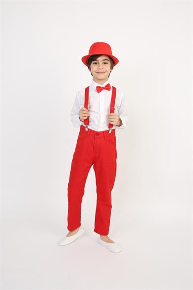 Erkek Çocuk Kısa Kol Gömlek Pantolon Askı Papyon Kravat