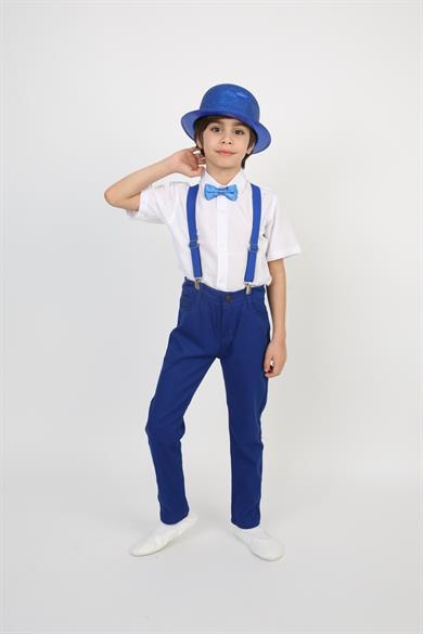 Erkek Çocuk Kısa Kol Gömlek Pantolon Askı Papyon Kravat