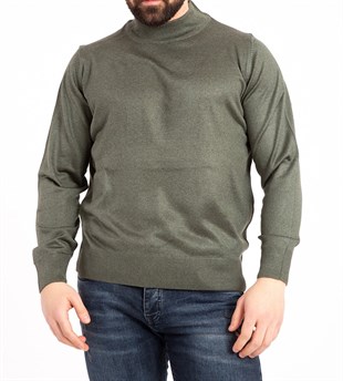 Erkek HAKİ YEŞİL Ince Yün Triko Örgü Baba Yarım Balıkçı Yaka Boğazlı Kazak Bluz