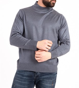 Erkek İNDİGO Ince Yün Triko Örgü Baba Yarım Balıkçı Yaka Boğazlı Kazak Bluz