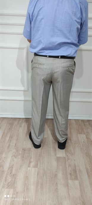 Erkek Klasik Kesim Bej Kumaş Pantolon