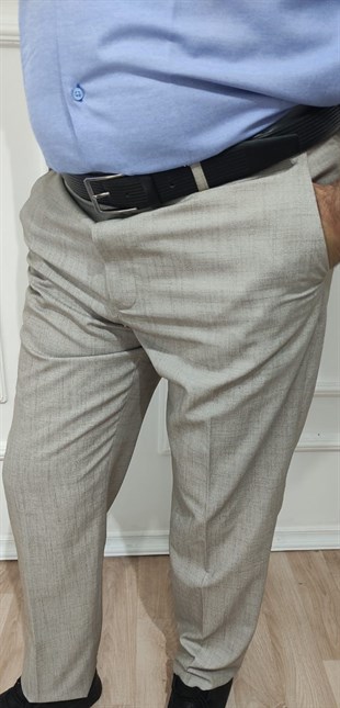 Erkek Klasik Kesim Bej Kumaş Pantolon